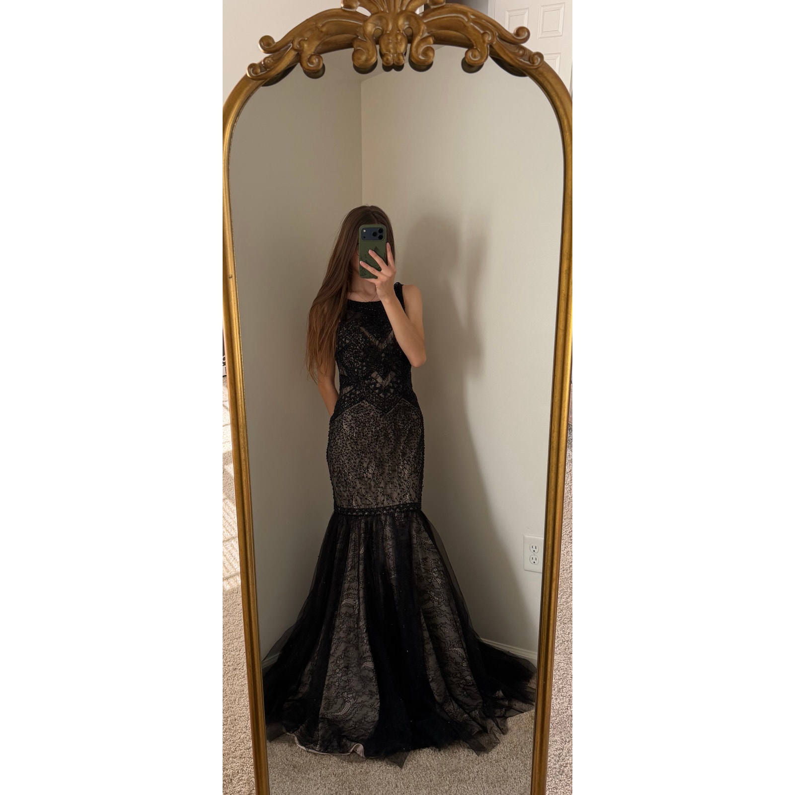 Colors Black Lace Sequin Beaded Open Back Dress